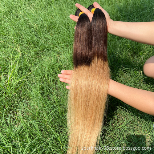 10A 3Bundles Brazilian Straight Hair Weave 30 Inch Human Hair Extensions Silky Straight 1B/4/27 Ombre Brown Honey Blonde Bundle